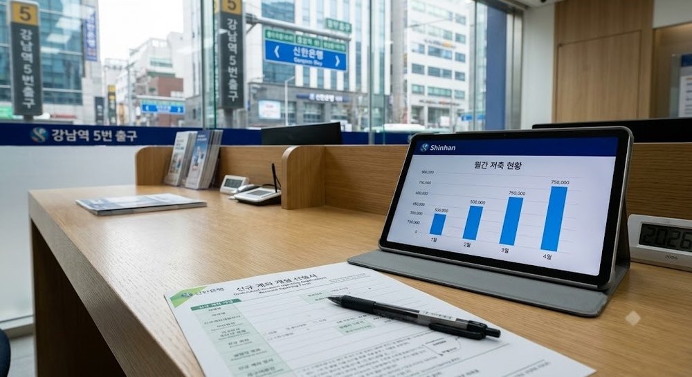 은행 창구에서 IRP 계좌 개설 서류를 작성하는 모습